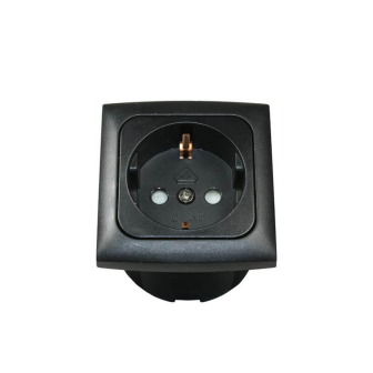 Wandsteckdose 230V+Rahme+Isodose Schwarz Opal