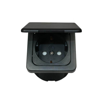 Wandsteckdose 230V+Klappdeckel+Isodose Schwarz Opal