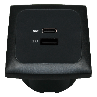 C-line USB A+C viereckig mit Rahme+Isodose schwarz