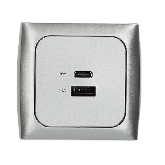 C-line USB A+C viereckig mit Rahme+Isodose Silber