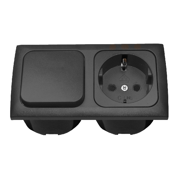 C-Line Kombi Schalter Steckdose 230V mit Opal 2-fach Rahmen antrazit - Verpackt