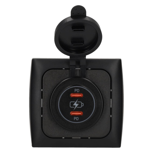 C-Line Power Line 2x USB-C PD 36W Ladegerät mit Opal Abdeckrahmen schwarz - ohne Verkaufsverpackung