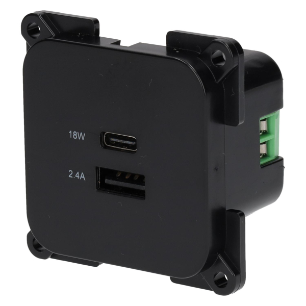 C-Line USB-Ladesteckdose mit USB-A und USB-C - ECE R10 - schwarz - ohne Verkaufsverpackung
