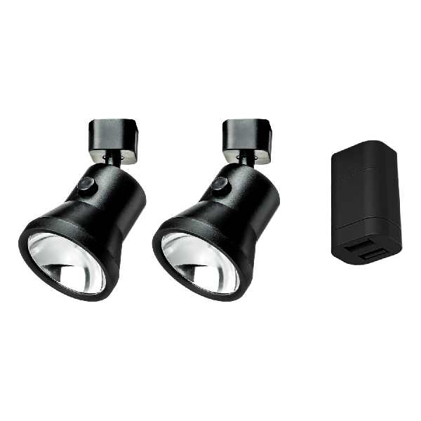 Lanciano-Startset - 2 mit 2x Lanciano spotlight schwarz groß + doppelt USB-A Steckdose