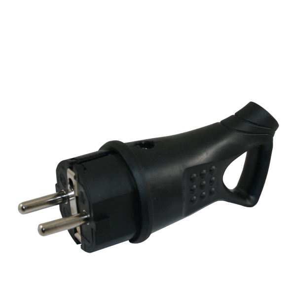 Gummi Schuko Stecker mit Erdungsstift und Schutzkontakt mit griff - ohne Verkaufsverpackung