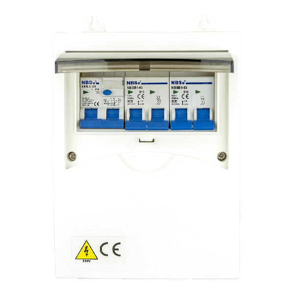 Sicherungskasten 6-Module mit Sicherungsautomat B10A + B16A und FI-Schutzschalter 30mA