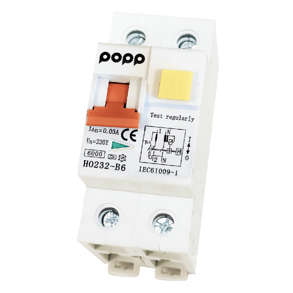 30mA Fehlerstrom-Schutzschalter mit Überlastschutz B6A