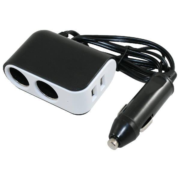 12V Standard-Adapter auf 2x UNI- Steckdose und 2x USB-A