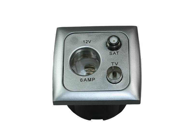 C-Line Kombi 12V Steckdose mit Antenne und Satellitenanschluss mit Opal Rahmen silber