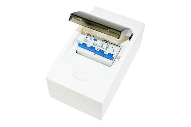 Sicherungskasten 4-Modul mit Sicherungsautomat B10A und FI-Schutzschalter 30mA
