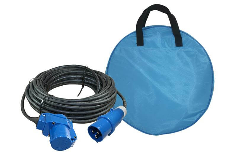 Verlängerungskabel 20 Meter Neopren 3x 1,5mm² - CEE-Stecker und -Winkelkupplung - in Kabeltasche